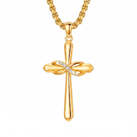 14K Gold Plated Birthstone Infinity  Cross Pendant NecklaceJewelry for Women