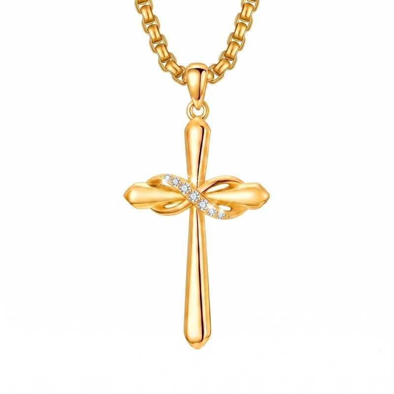 14K Gold Plated Birthstone Infinity  Cross Pendant NecklaceJewelry for Women