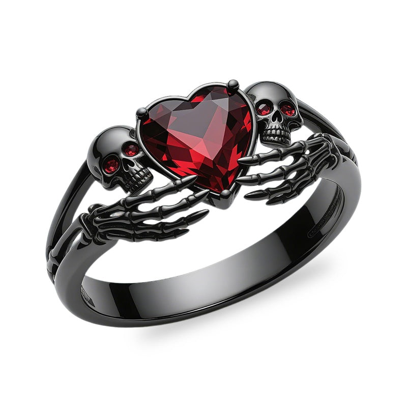 Sterling Silver 10K 14K 18K Gold 2-5CT Heart  Birthstone  Gothic Skeleton Halloween Skull Bat Ring