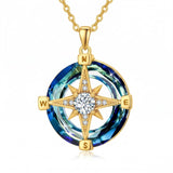 14K Gold Plated Crystal Compass Pendant Necklace Graduation Jewelry Inspirational Travel Valentine's Day Gift