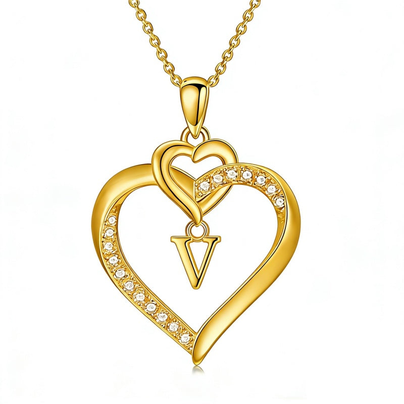 Heart Initial A-Z Pendant Necklace for 14K Gold Plated Women Initials Jewelry Gifts