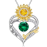14K Gold Plated Birthstone Sunflower Pendant Necklace Anniversary Birthday Gifts for Women