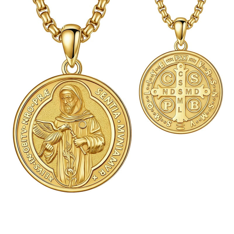 14K Gold Plated Patron Saint Necklace Saint Medal Catholic Amulet Jewelry