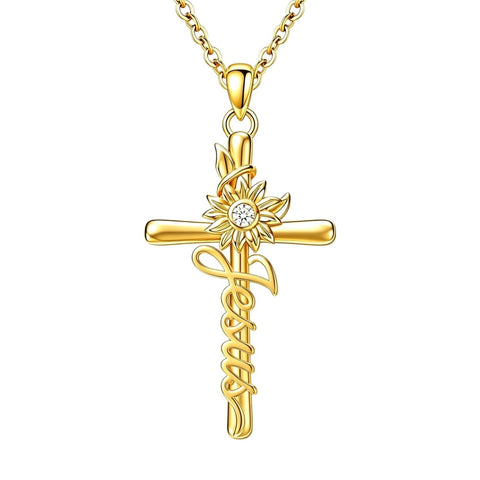 14K Gold Plated Faith Cross Pendant Necklace Religious Gifts for Women