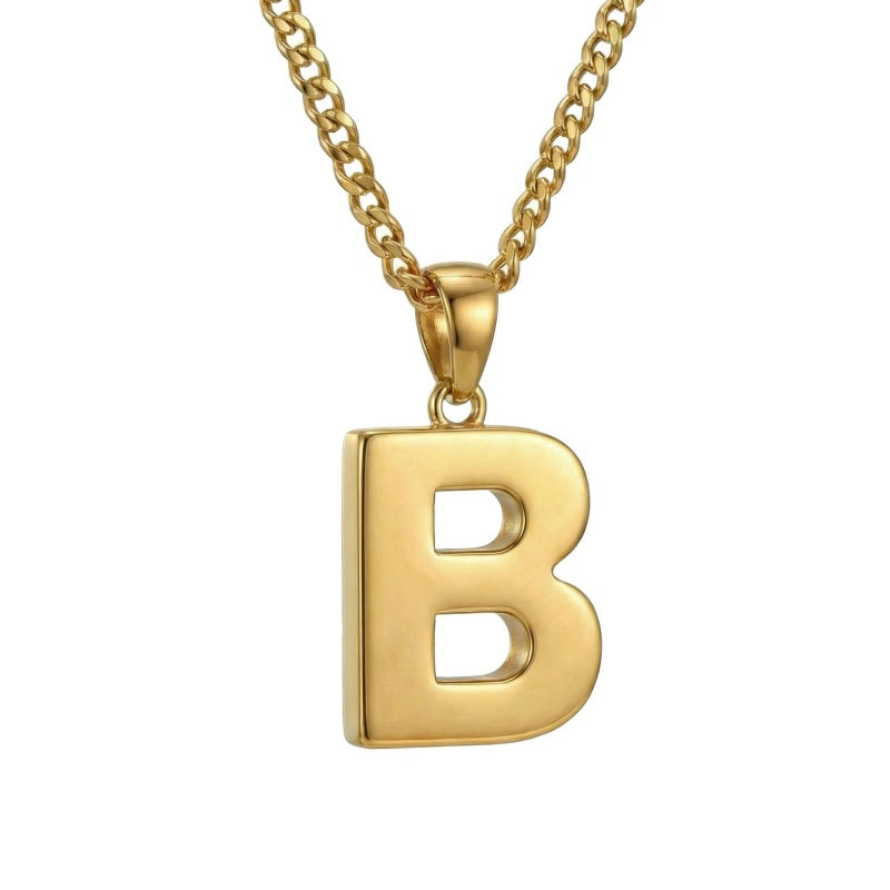 Initial Pendant Necklace 14K Gold Plated with Cuban Chain