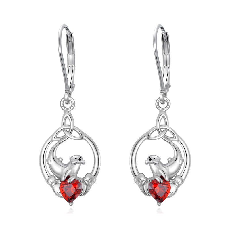 Sterling Silver Heart-Shaped Cubic Zircon Otter Cow Raccoon Leverback Earrings