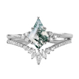 Sterling Silver 10K 14K 18K Gold Personalize Engraved Moss Agate Engagement Rings for Women