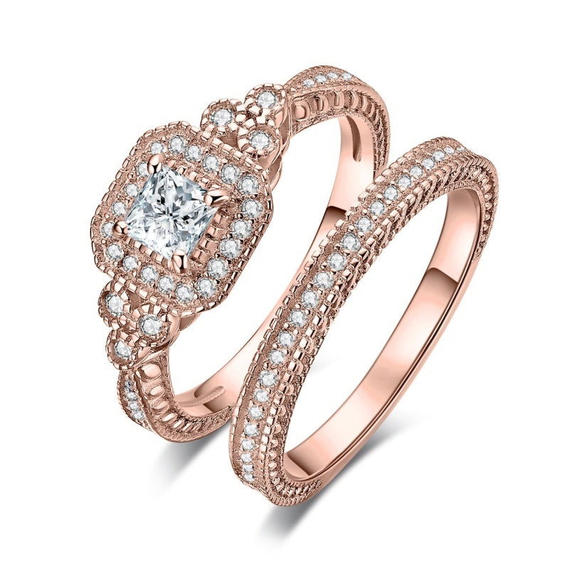 14K Gold Plated 2CT Cubic Zirconia  Halo Engagement Ring Wedding Band Bridal Sets for Women