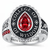Sterling Silver Pear Birthstone Personalized Name Class Ring for Women