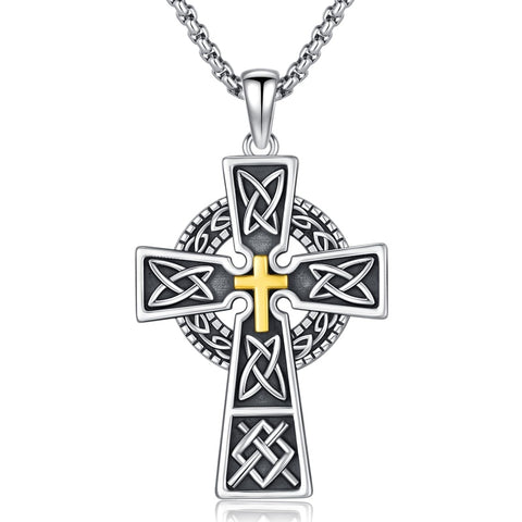 14K Gold Plated Celtic Vikin Cross Pendant Necklace Irish Jewelry Religious Protective Gift