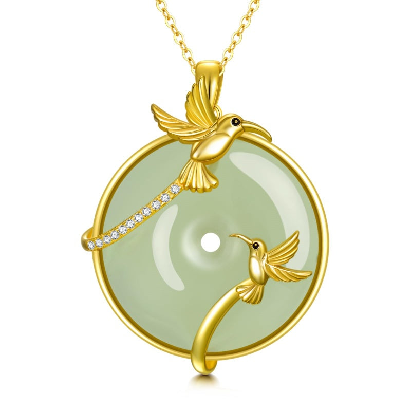 14K Gold Plated Natural Jade Hummingbird Cat Dragonfly Butterfly Bee Pendant Necklace for Women