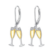 Sterling Silver Champagne Dangle Leverback Earrings