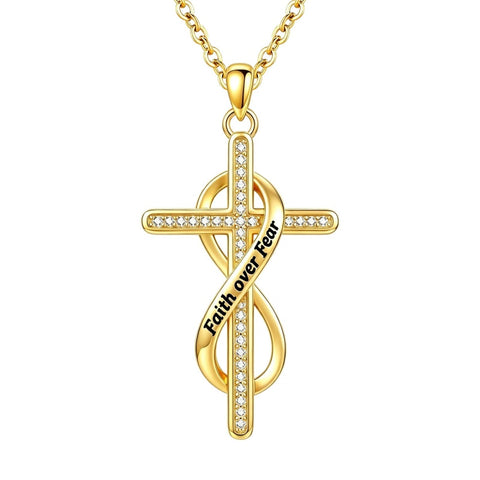 14K Gold Plated Faith Cross Pendant Necklace Religious Gifts for Women