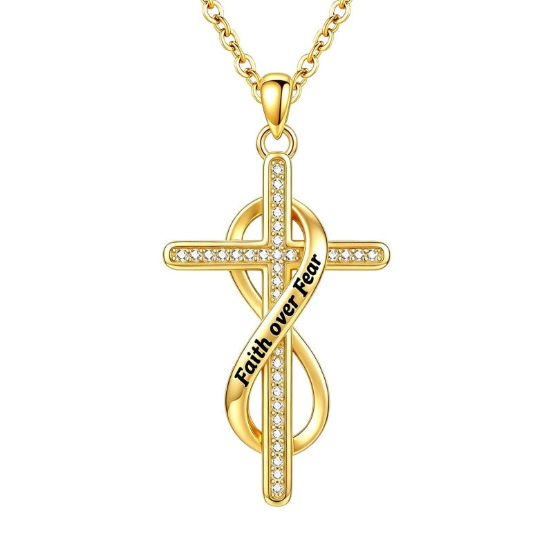 14K Gold Plated Faith Cross Pendant Necklace Religious Gifts for Women