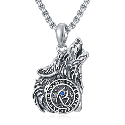 Sterling Silver Viking Wolf Pendant Necklace