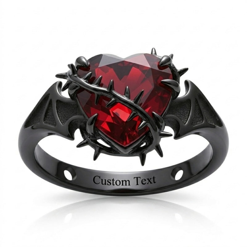 Sterling Silver Personalized Birthstone Punk Skull Bat Snake Ring Goth Jewelry for Halloween Birthday