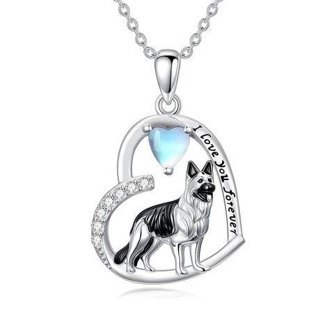 Sterling Silver Moonstone Pug Chihuahua Poodle German Shepherd Maltese Pendant Necklace Engraved wth I Love You Forever