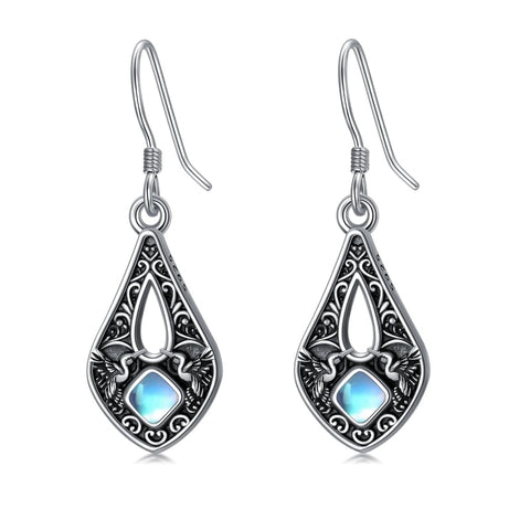 Sterling Silver Moonstone Filigree Bee Dragonfly Hummingbird Butterfly Dangle Earrings for Women Christmas Gift