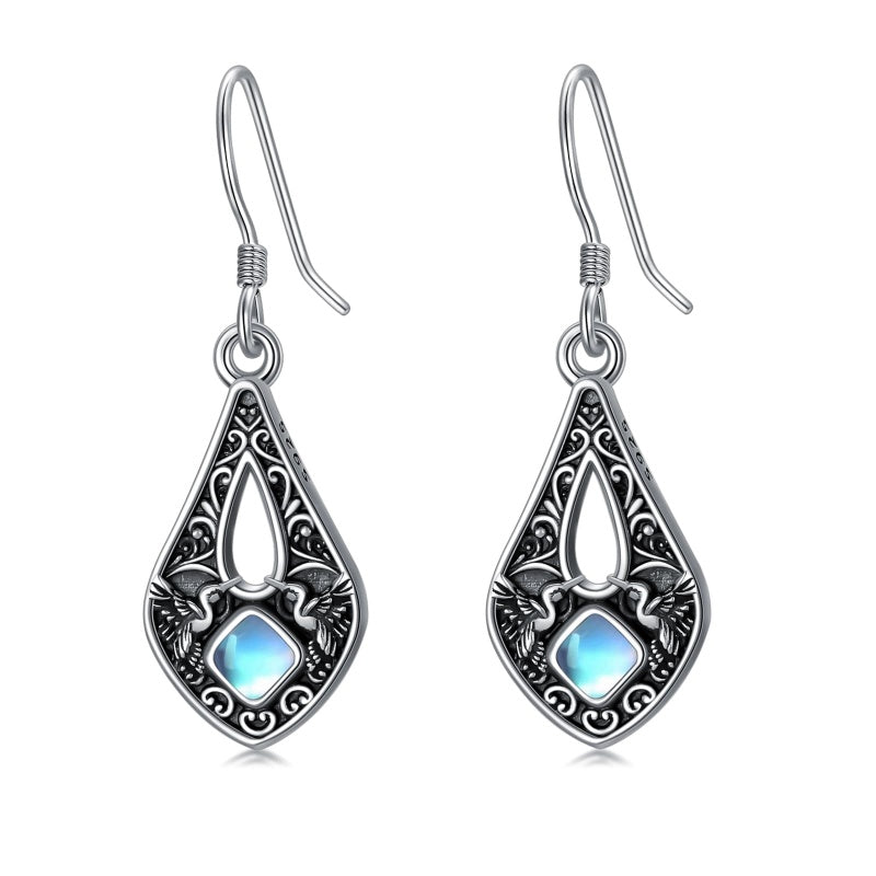 Sterling Silver Moonstone Filigree Bee Dragonfly Hummingbird Butterfly Dangle Earrings for Women Christmas Gift