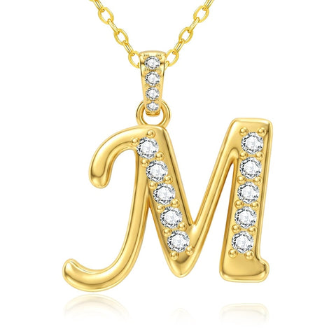 Cubic Zircon 14K Gold Plated Initial Letter A-Z Pendant Necklace