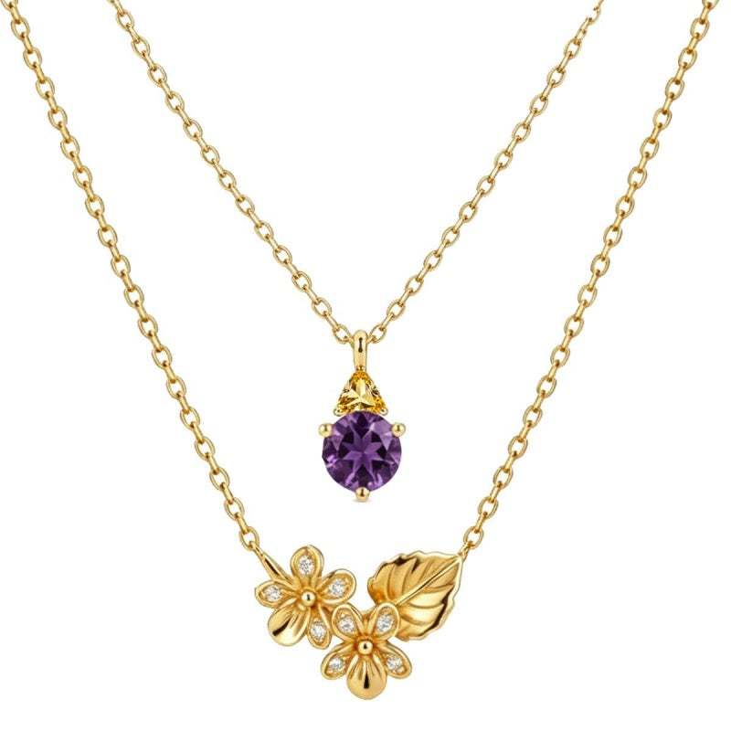 14K Gold Birthstone Birth Flower  Pendant Necklace Birthday Jewelry Gifts for Women