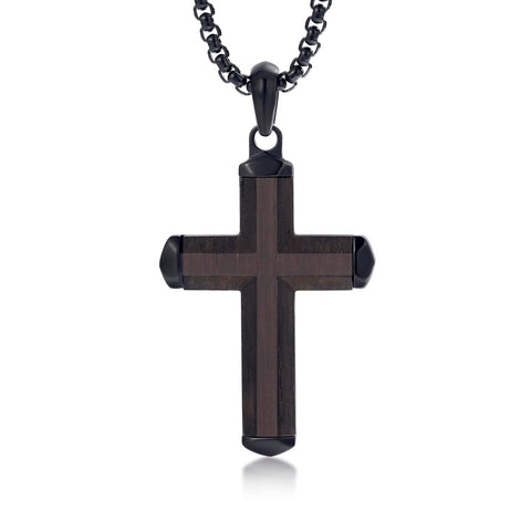 14K Gold Plated Wooden Abalone Shell Cross Pendant Necklacefor Men
