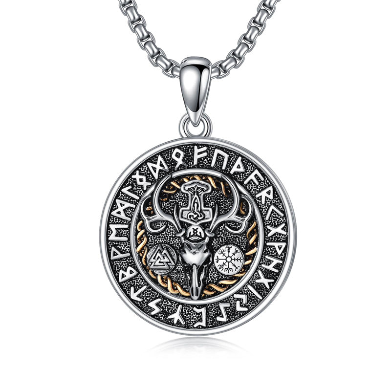 Sterling Silver Amulet Medal  St Sebastian Saint Christopher Viking Deer Pendant Necklace