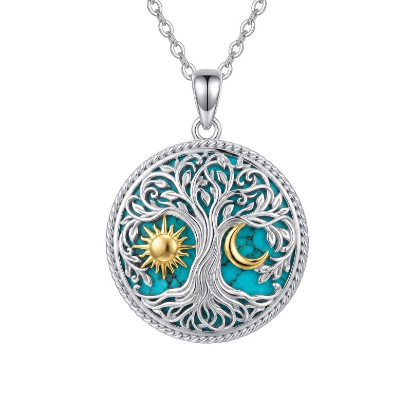 Sterling Silver Turquoise Sun and Moon AA Sobriety Celtic Knot Cross DNA Star of David Tree of Life Pendant Necklace