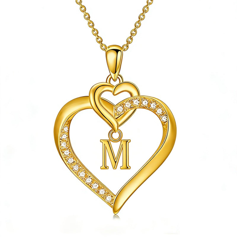 Heart Initial A-Z Pendant Necklace for 14K Gold Plated Women Initials Jewelry Gifts