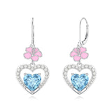 Sterling Silver Heart Cubic Zirconia Sunflower Rose Daisy Lily Lotus Hibiscus Dangle Earrings