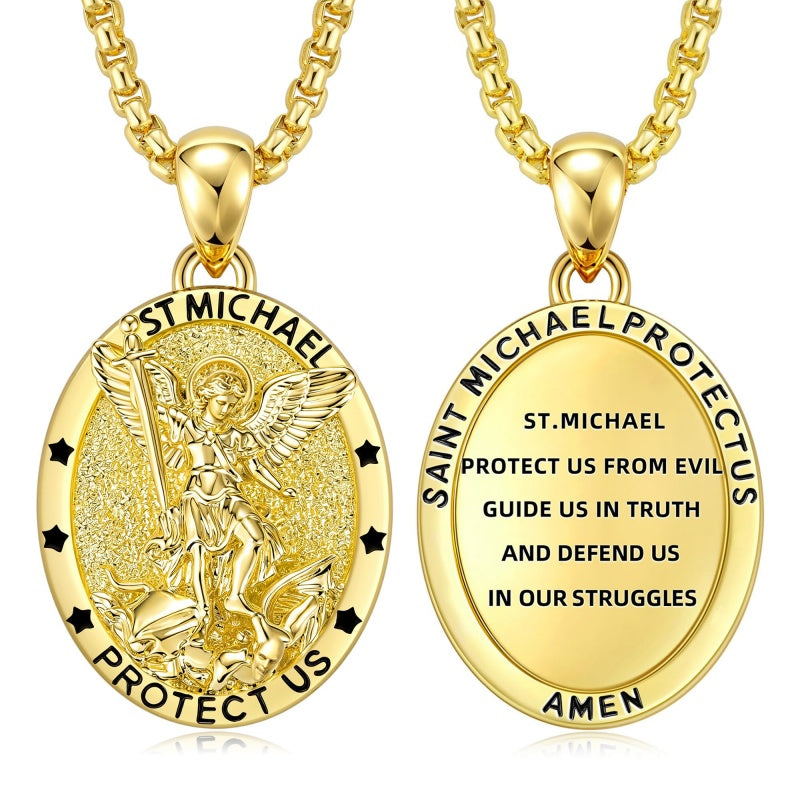 Patron Saint Medals Protection  14K Gold Plated Necklace for Men