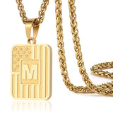14K Gold Plated  American Flag Initial A-Z Pendant Necklace for Men