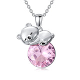 Sterling Silver Birthstone Teddy Bear Pendant Necklace Christmas Gifts for Women Children
