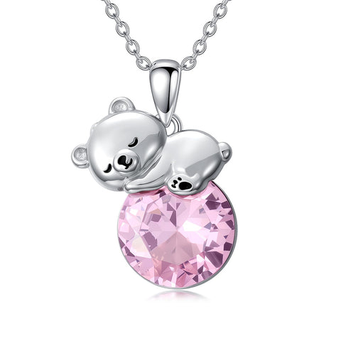 Sterling Silver Birthstone Teddy Bear Pendant Necklace Christmas Gifts for Women Children