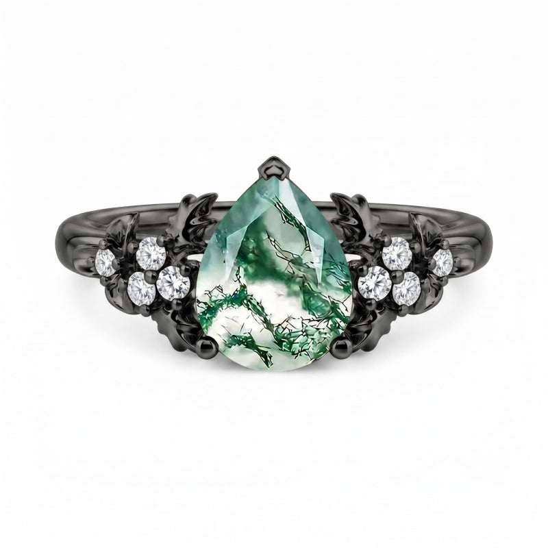 Sterling Silver 10K 14K 18K Gold 1-4CT Moss Agate Engagement Ring Promise Ring