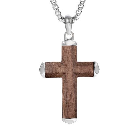 14K Gold Plated Wooden Abalone Shell Cross Pendant Necklacefor Men