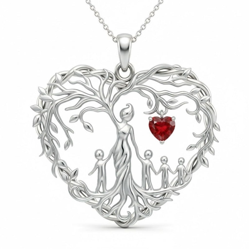 Sterling Silver Heart Pendant Birthstone Tree of Life Mother Child Family Necklace