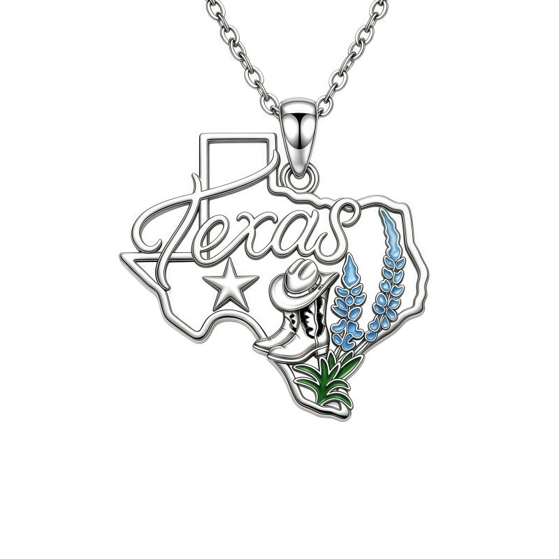 Sterling Silver  Bluebonnets Cow Skull Cowboy Hat Boot Cactus Cowgirl Texas Necklace Texas Necklace