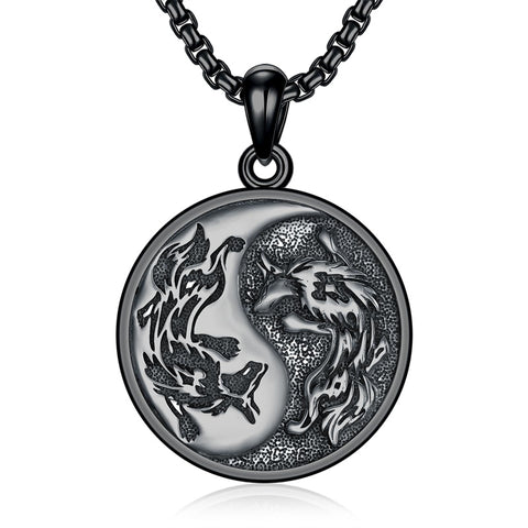 Sterling Silver Yin Yang Wolf Dragon Scorpion Tiger Wolf Phoenix Pendant Necklace