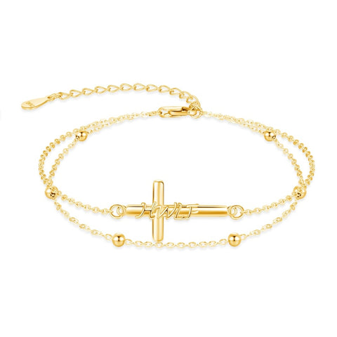 14K Gold Plated  Faith Cross Religious  Double Layered Anklet