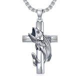 Sterling Silver Bass Fish Cross Pendant  Necklace for Men