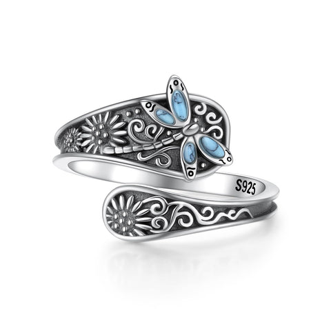 Sterling Silver Oxidized Dragonfly Butterfly Hummingbird Sea Turtle Anchor CrossTree of Life Sunflower Spoon Ring