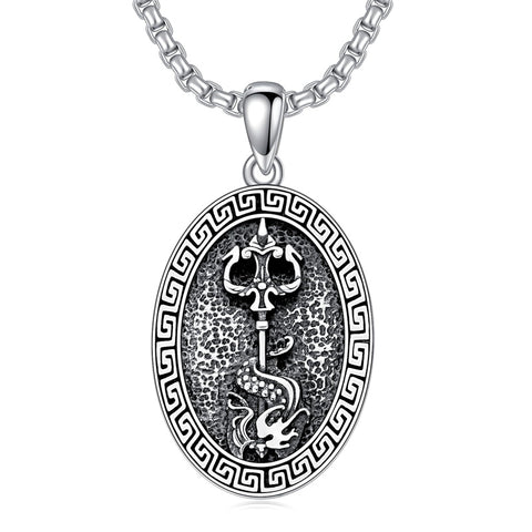 Sterling Silver  Poseidon Trident  Pendant Necklace for Men