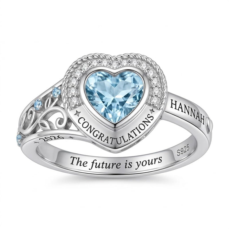 Sterling Silver Personalized  Class Ring for Women Elegant Graduation Gift