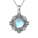 Sterling Silver Turquoise Moonstone Moss Agate Lapis Lazuli Daisy Pendant Necklace
