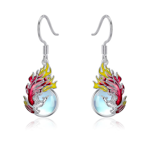 Sterling Silver Moonstone Phoenix Dangle Earrings