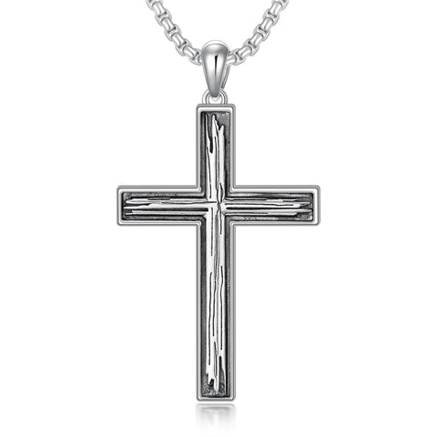 Sterling Silver Cross Religious Necklace for Men