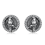 Sterling Silver Viking Raven Crow Skull Stud Earrings