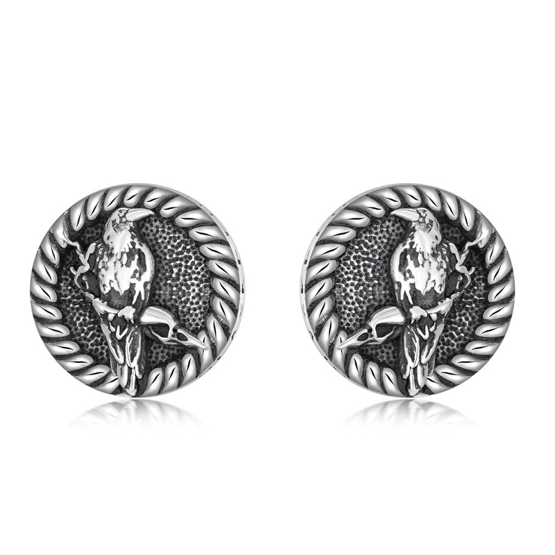 Sterling Silver Viking Raven Crow Skull Stud Earrings