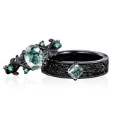 Sterling Silver 10K 14K 18K Gold Natural Leaf  Moss Agate Engagement Anniversary Couple Ring Sets